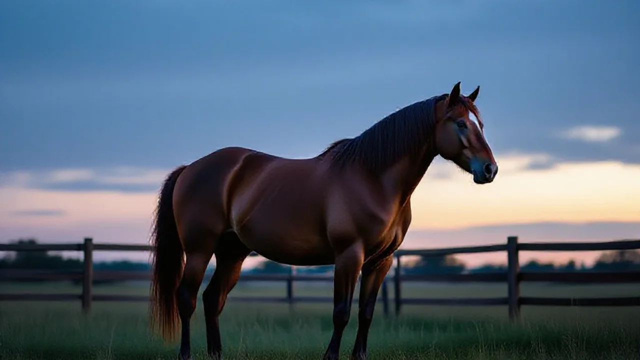 Cheval brévyligne puissant au crépuscule
