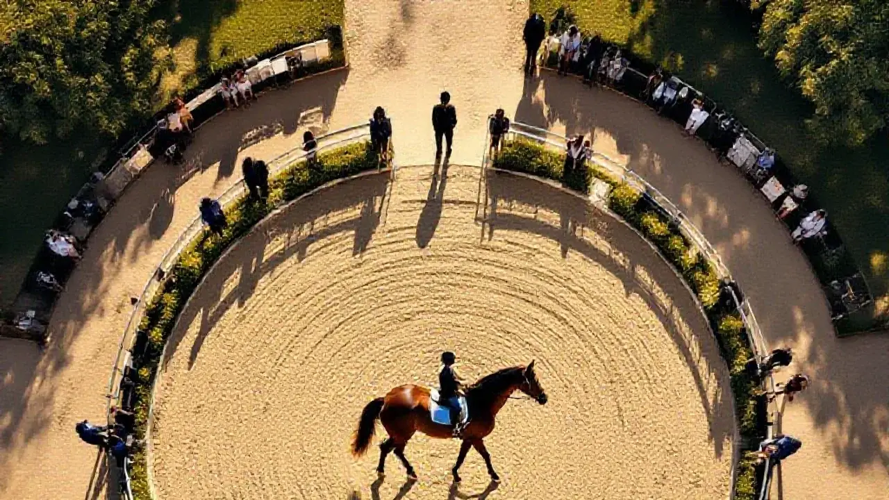 Vue aérienne d’un cheval dans le paddock