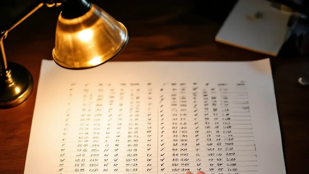 Mains analysant des données sur papier à la lampe