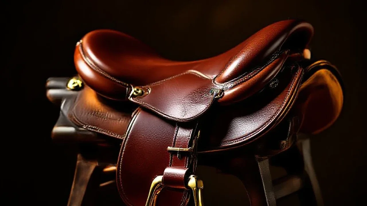 Selle de course en cuir avec étrier en laiton
