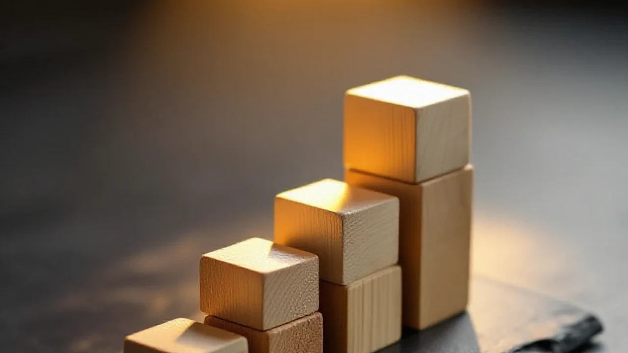 Blocs en bois en escalier symbolisant une tendance haussière