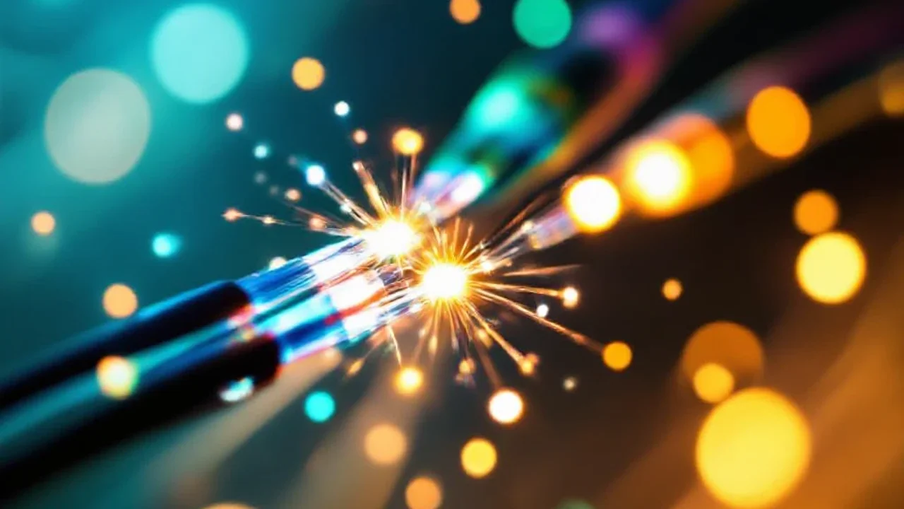 Câbles à fibres optiques rougeoyants dans l’obscurité