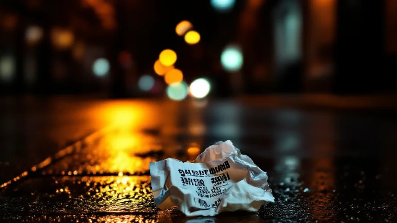 Ticket de pari froissé sur sol mouillé
