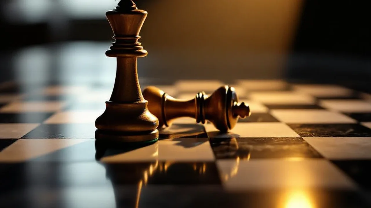 Pièce de roi d’échecs renversée sur marbre