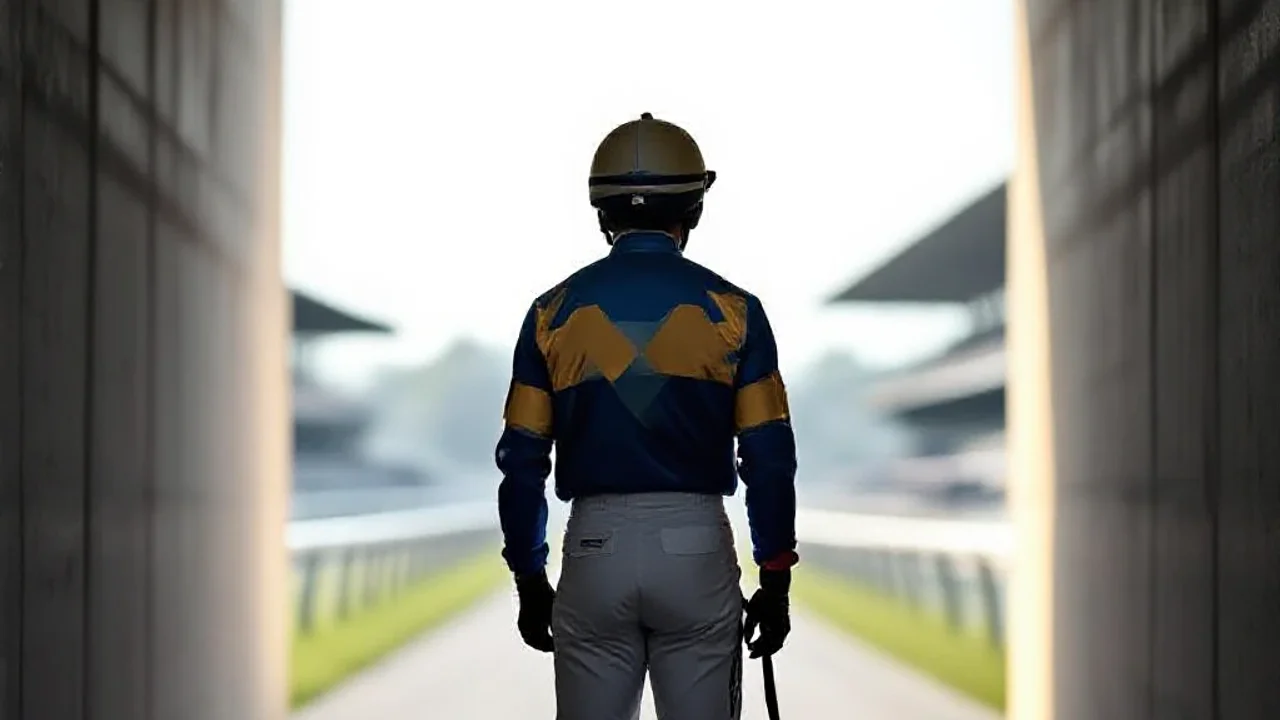 Jockey dans un tunnel menant à la piste