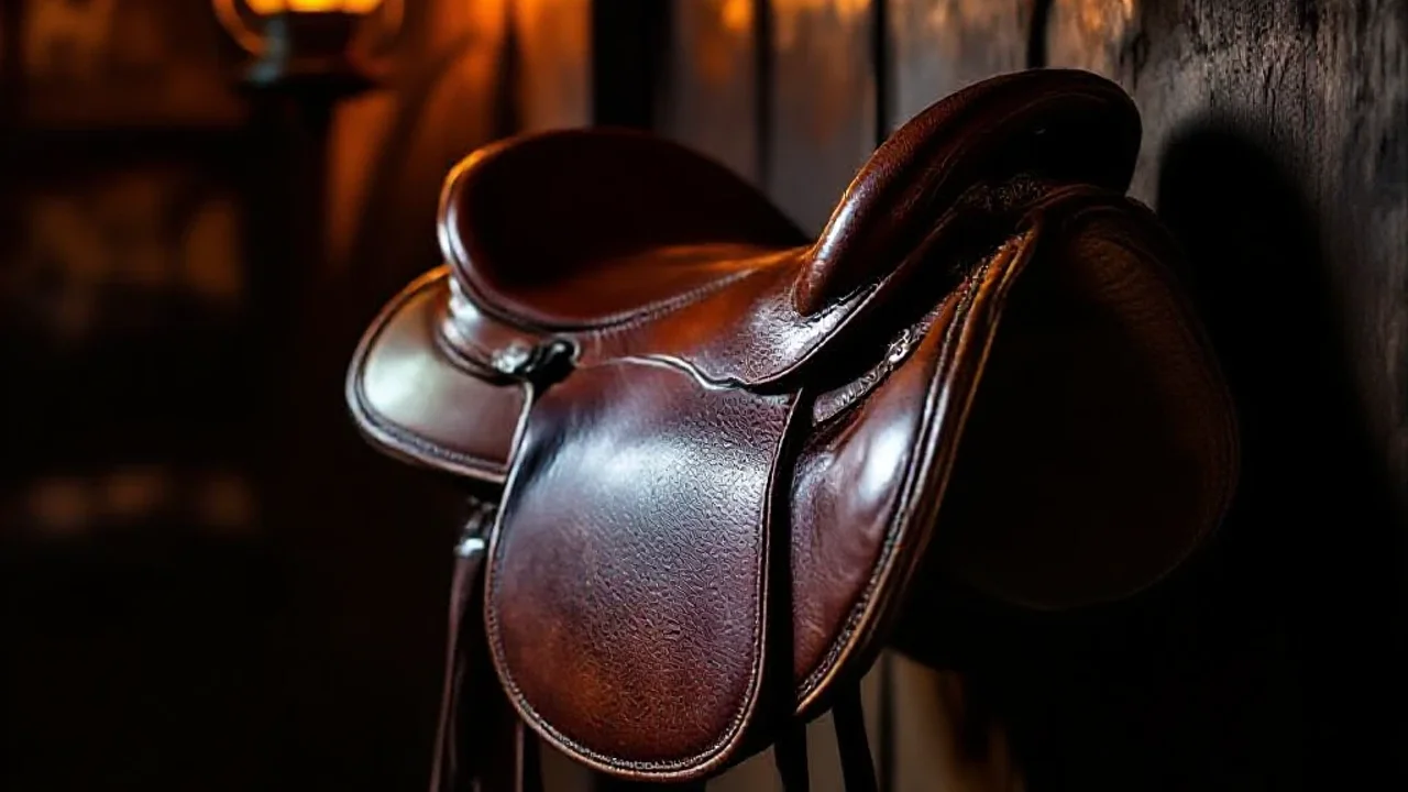 Selle et étrier en cuir dans la sellerie