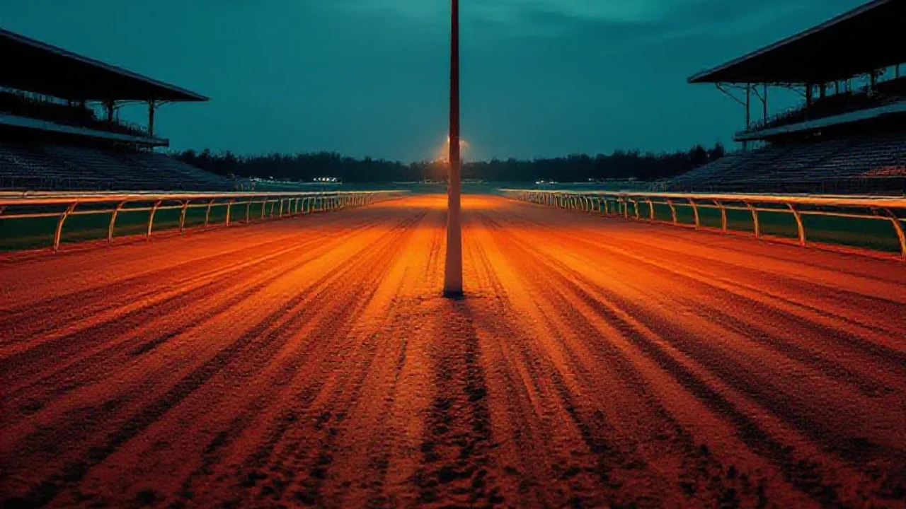 Piste de course en mâchefer la nuit