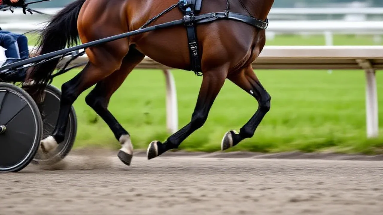 Cheval trotteur en mouvement de profil