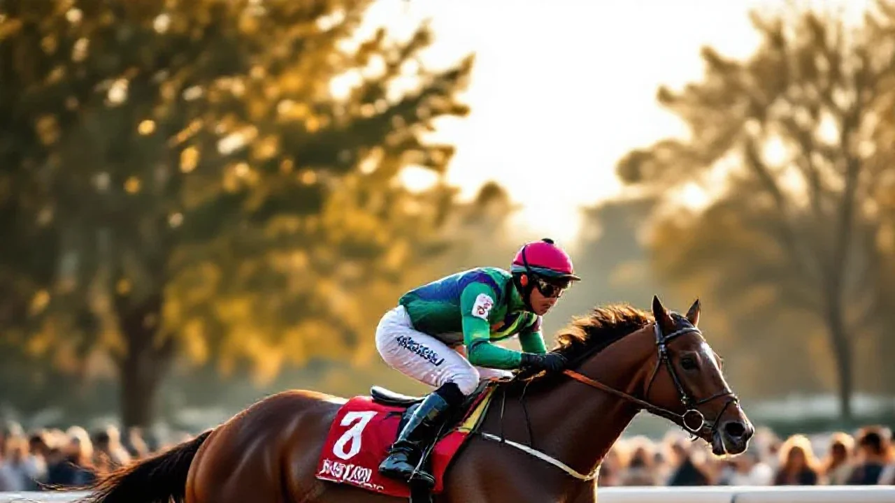 Jockey et cheval en pleine foulée de course