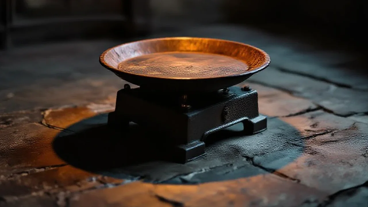 Balance de pesage en fonte sur sol en pierre