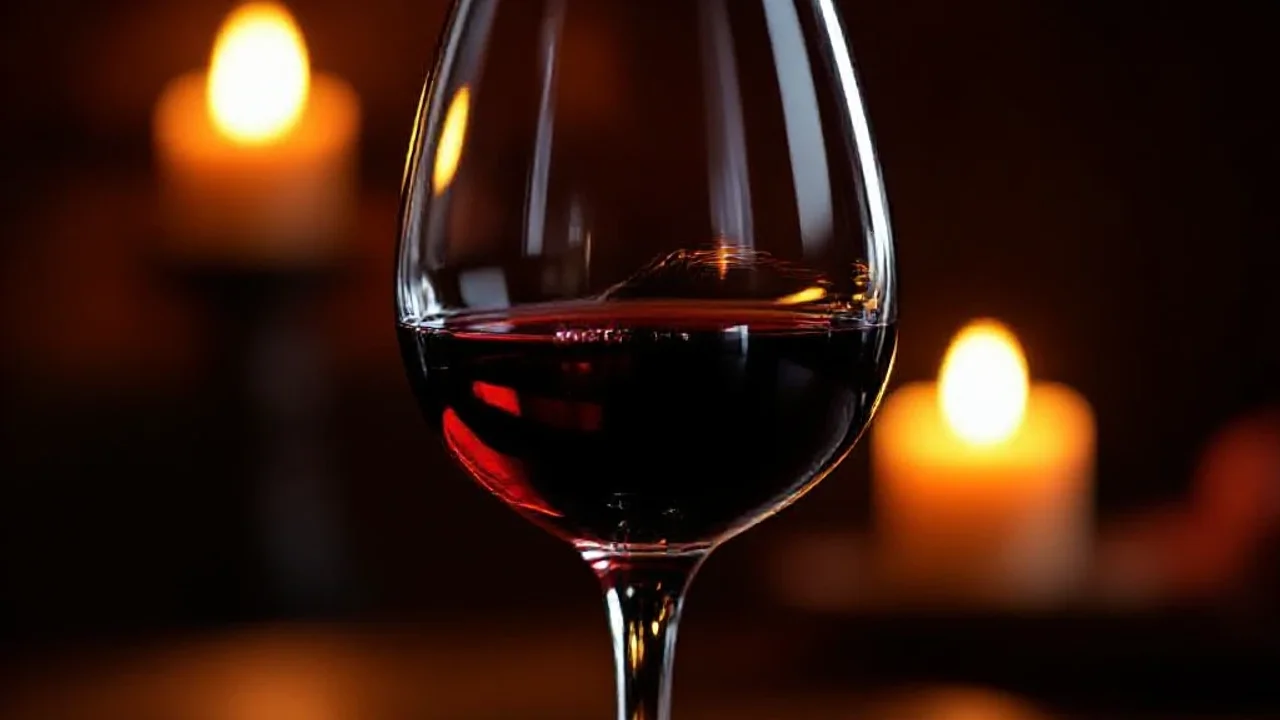 Verre de vin rouge en gros plan dans la pénombre