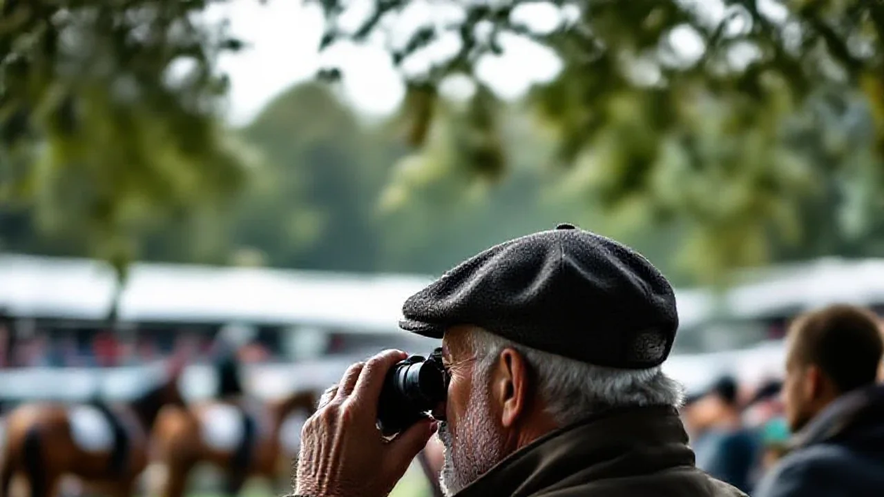 Turfiste avec jumelles au bord de la piste