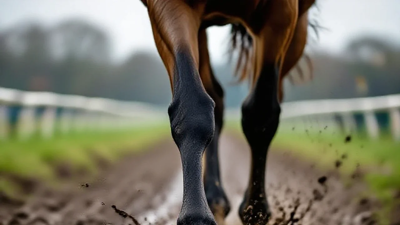 Sabot de cheval dans la boue au galop